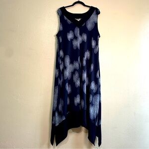 Anthony Richards Elegant Navy Sleeveless Dress w/light blue pattern. Sz XL.